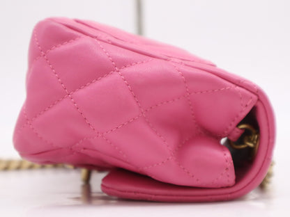 CHANEL Lambskin Mini Matlasse 17 S Flap S Chain GD Fittings Pink Seal Card 30449958 Shoulder Bag