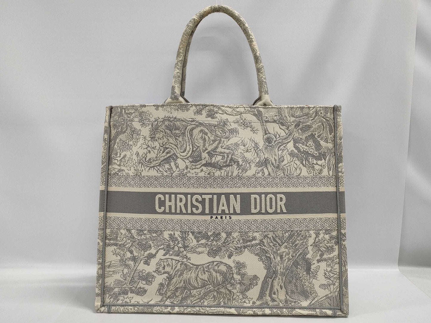 Dior Book Tote Large Toile de Jouy Canvas Tote Bag in Gray and Ivory