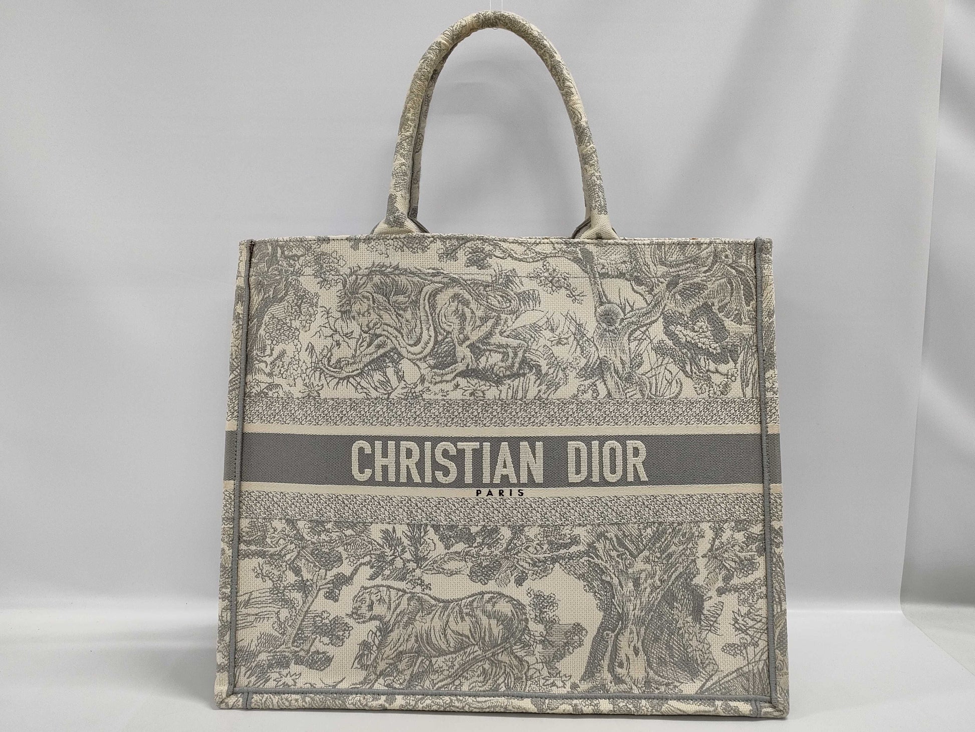 Dior Book Tote Large Toile de Jouy Canvas Tote Bag in Gray and Ivory
