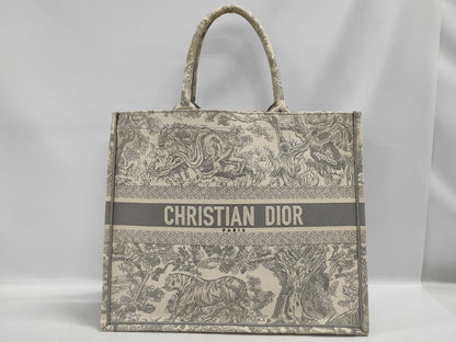 Dior Book Tote Large Toile de Jouy Canvas Tote Bag in Gray and Ivory