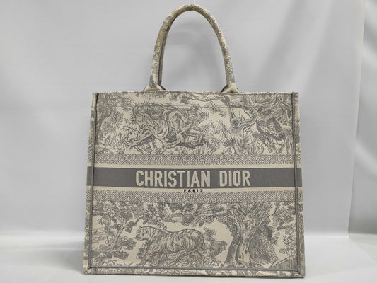 Dior Book Tote Large Toile de Jouy Canvas Tote Bag in Gray and Ivory