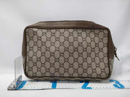 GUCCI GG Plus Clutch Bag Leather PVC Beige Brown Clutch Bag