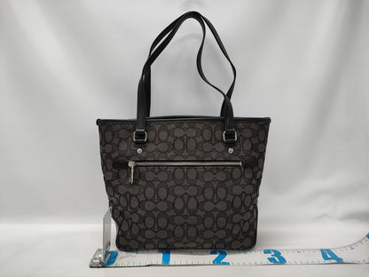 COACH F58282 Signature Tote Bag Canvas and Leather Gray Tote Bag