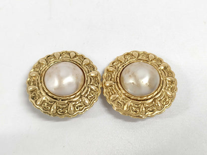 CHANEL Faux Pearl Earrings with Rice, Gold