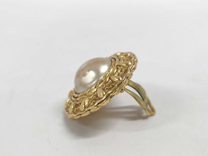 CHANEL Faux Pearl Earrings with Rice, Gold