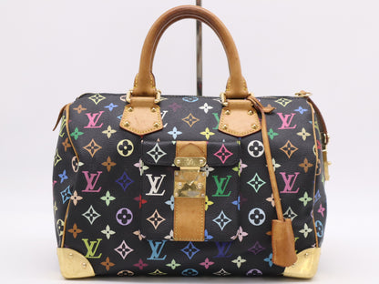 LOUIS VUITTON M92642 Multicolor Speedy 30 Noir Handbag with 2 Keys and Cloche