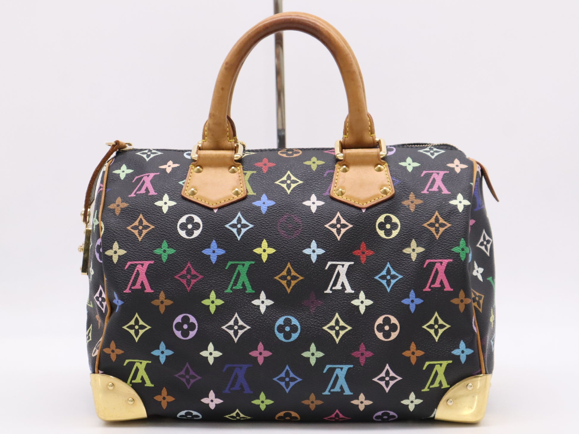 LOUIS VUITTON M92642 Multicolor Speedy 30 Noir Handbag with 2 Keys and Cloche