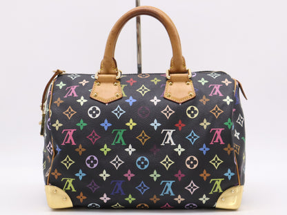 LOUIS VUITTON M92642 Multicolor Speedy 30 Noir Handbag with 2 Keys and Cloche