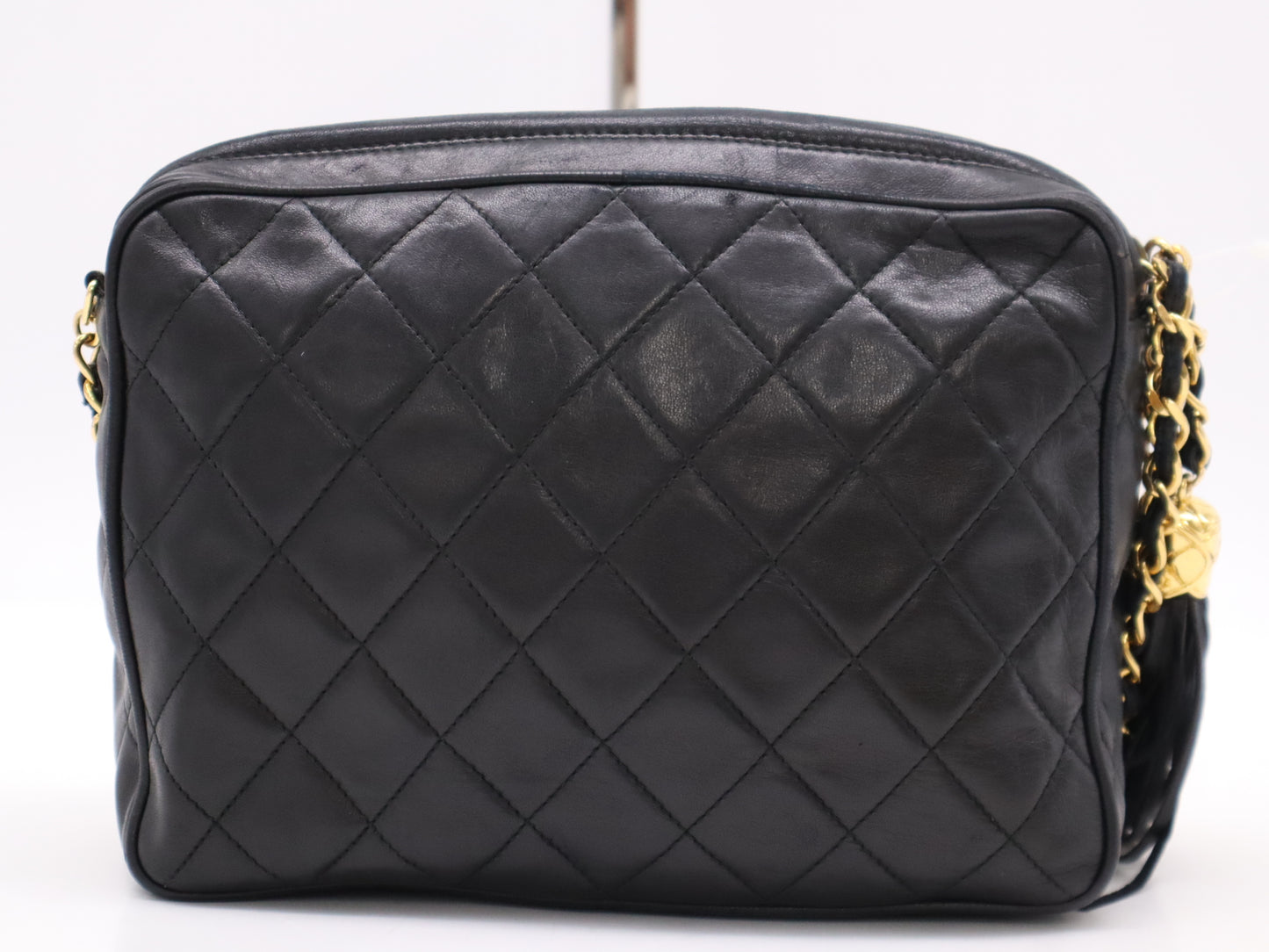 CHANEL Lambskin Matelasse Fringe Shoulder Bag, Black, G Hardware, Seal, 2328978