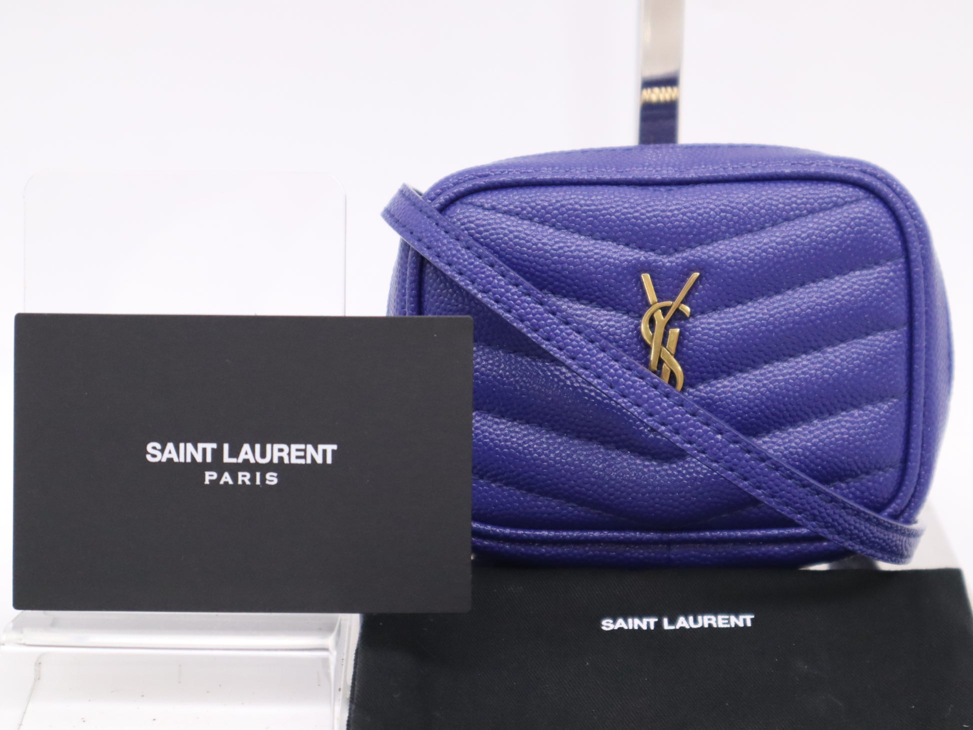 SAINT LAURENT Leather BRS635088 Baby Blue Leather Chain Shoulder Bag with Dust Bag