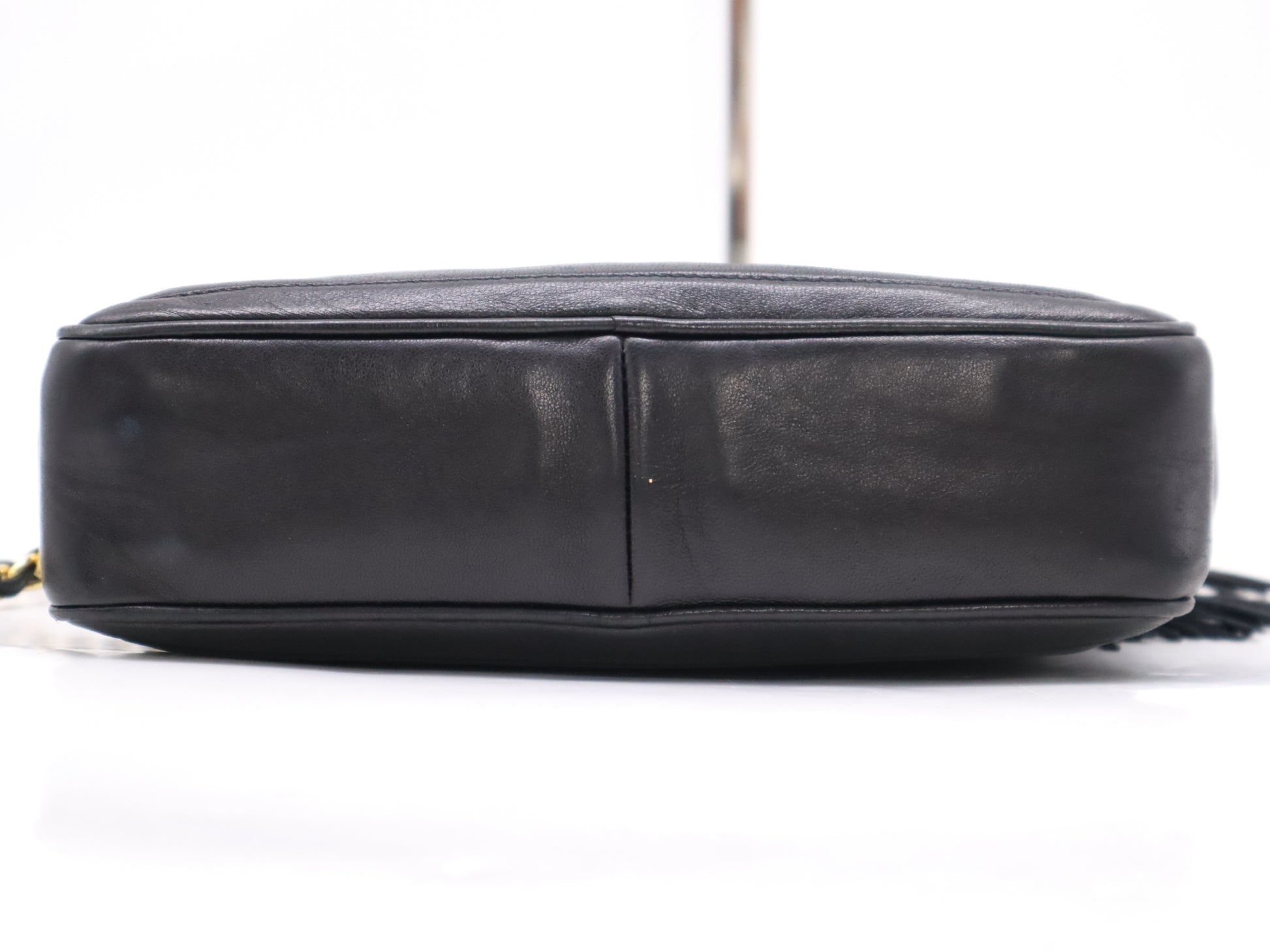 CHANEL Lambskin Coco Mark Shoulder Bag with Fringe, Black GD Hardware, Seal, Card Included, Dust Bag and Card Included, 0555715