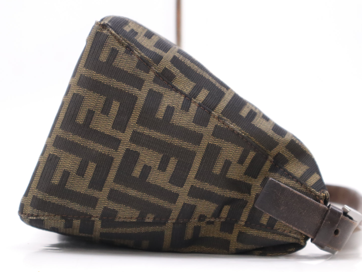 FENDI 8BR004 Canvas and Leather Zucca Mamma Bucket Shoulder Bag Brown