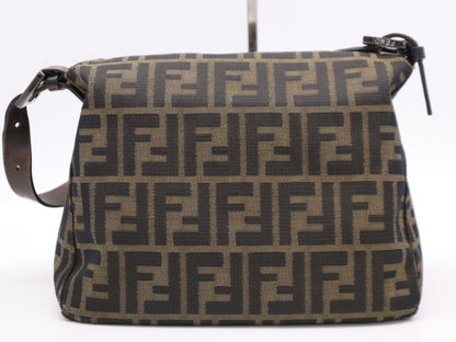FENDI 8BR004 Canvas and Leather Zucca Mamma Bucket Shoulder Bag Brown