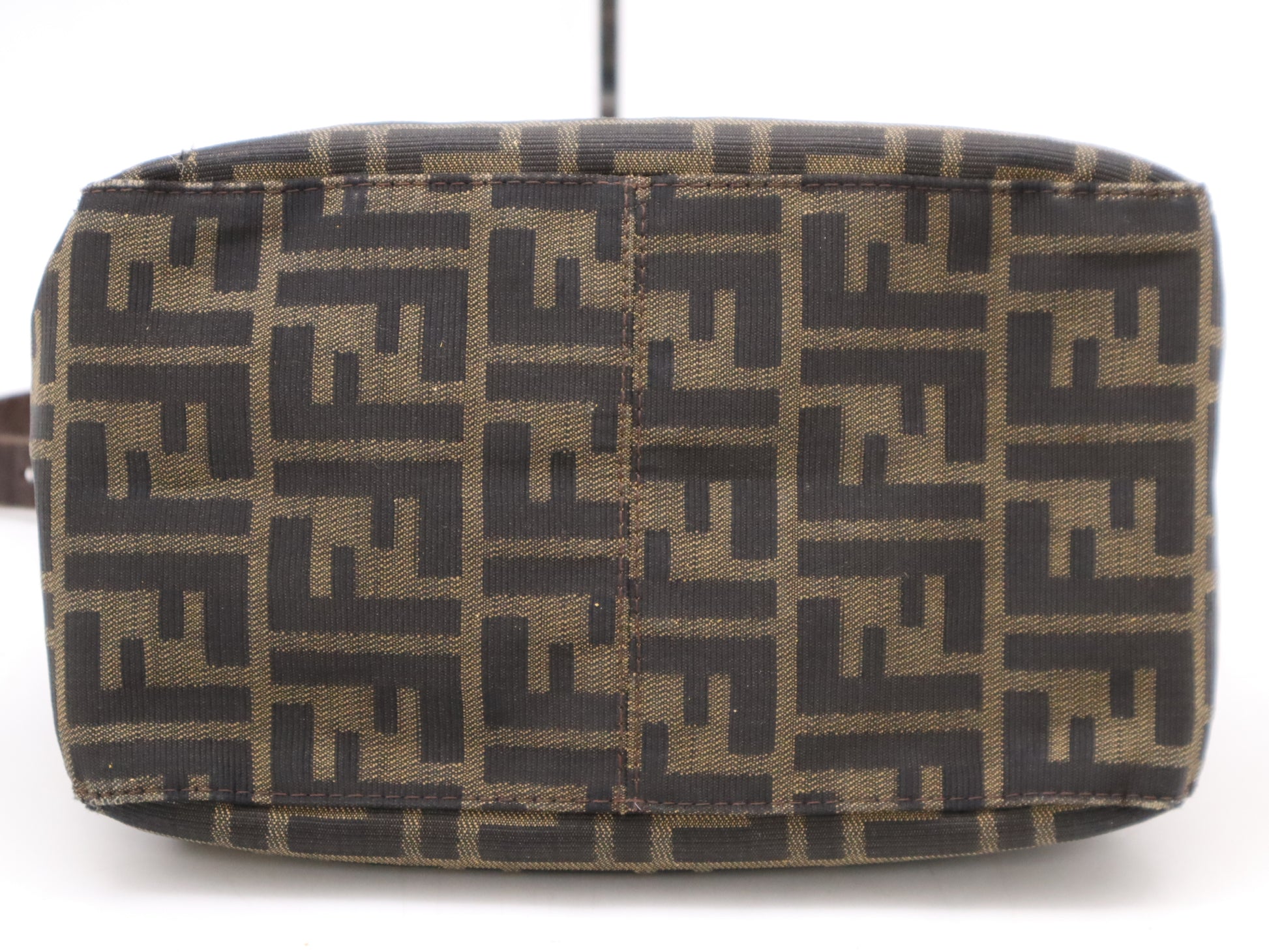 FENDI 8BR004 Canvas and Leather Zucca Mamma Bucket Shoulder Bag Brown