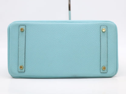 HERMES Togo Birkin 30 Blue Atoll Gold Hardware T-Engraved 2015 Handbag