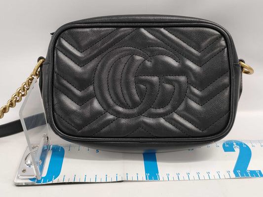 GUCCI 448065 GG Marmont Chain Shoulder Bag in Quilted Leather, Black, with Dust Bag