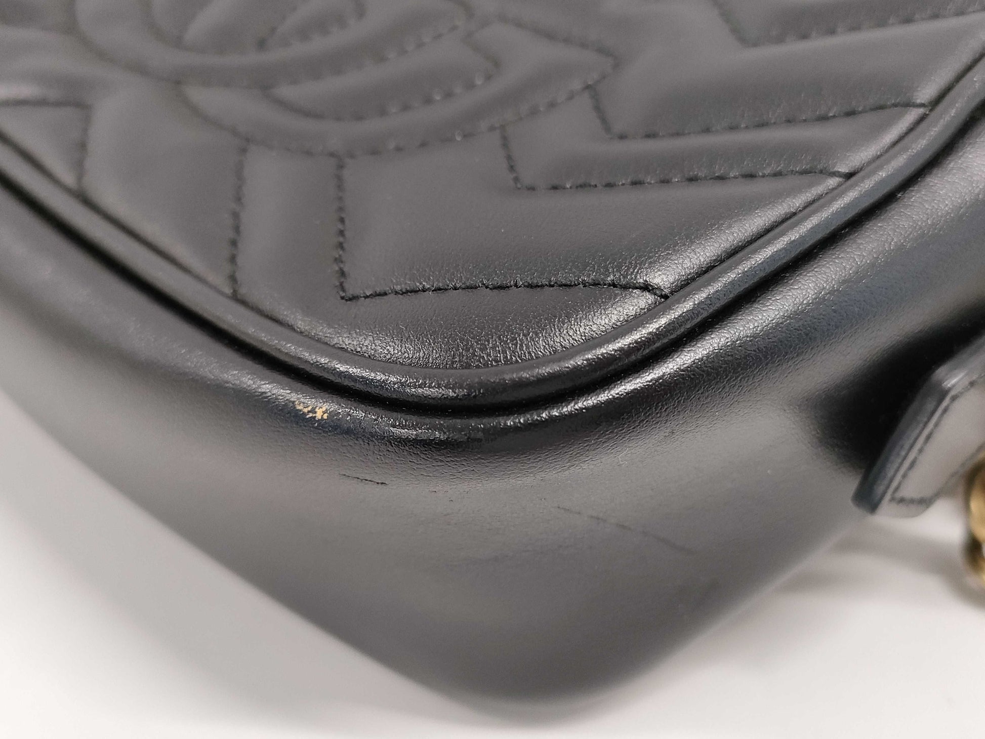 GUCCI 448065 GG Marmont Chain Shoulder Bag in Quilted Leather, Black, with Dust Bag