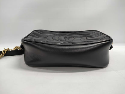 GUCCI 448065 GG Marmont Chain Shoulder Bag in Quilted Leather, Black, with Dust Bag