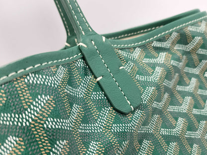 GOYARD Saint Louis PM Tote Bag, Goyardine Canvas and Leather, Green, with Pouch