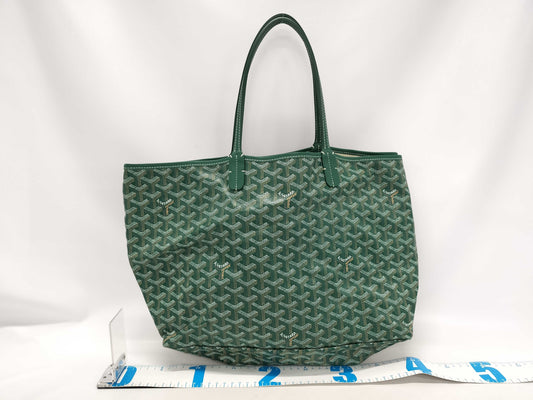 GOYARD Saint Louis PM Tote Bag, Goyardine Canvas and Leather, Green, with Pouch