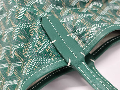 GOYARD Saint Louis PM Tote Bag, Goyardine Canvas and Leather, Green, with Pouch