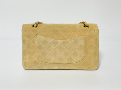 CHANEL W Flap Suede Beige Matlasse Seal Shoulder Bag