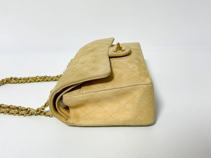 CHANEL W Flap Suede Beige Matlasse Seal Shoulder Bag