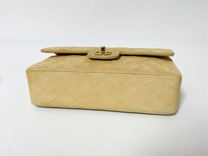 CHANEL W Flap Suede Beige Matlasse Seal Shoulder Bag