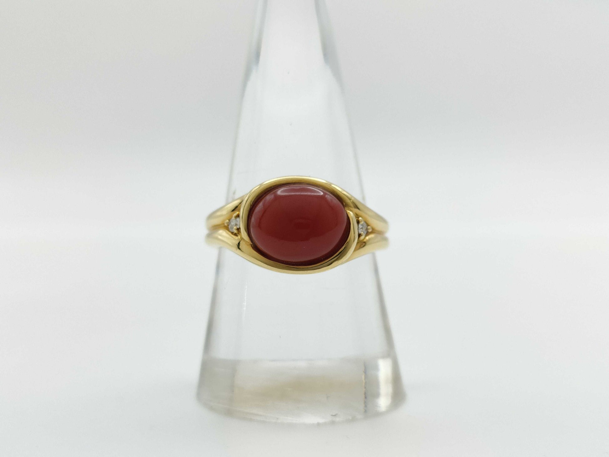 POLA Coral Diameter Approx. 8.0*9.5mm D0.04ct 750 8.2g Ring 
