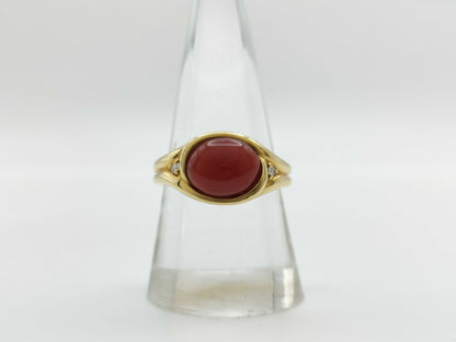 POLA Coral Diameter Approx. 8.0*9.5mm D0.04ct 750 8.2g Ring 