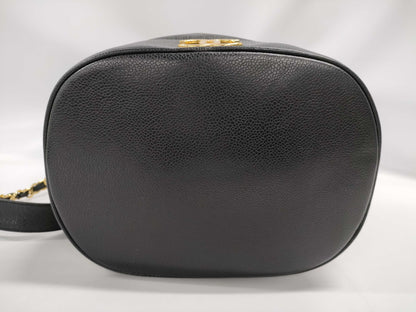CHANEL Caviar Skin Triple Coco Drawstring Chain Shoulder Bag, Black, G Hardware, No. 2