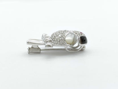 Bird Motif R0.02ct D0.90ct Shell K18WG 9.1g Brooch 