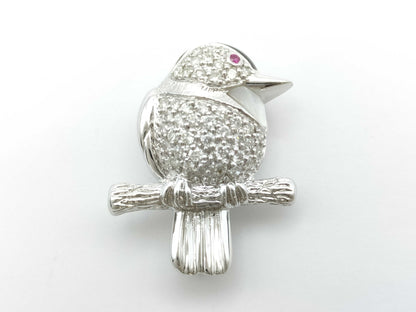 Bird Motif R0.02ct D0.90ct Shell K18WG 9.1g Brooch 
