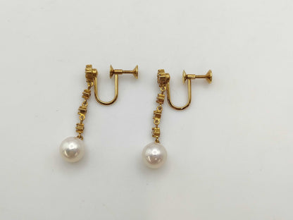MIKIMOTO Pearl Diameter Approx. 7.9mm/8.0mm Diamond K18 5.3g Earrings 