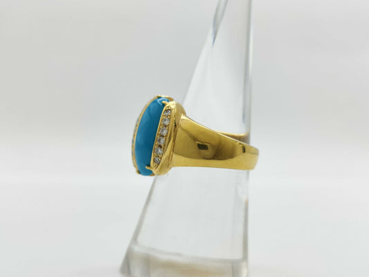 Agate Turquoise D0.28ct K18 10.1g Ring 