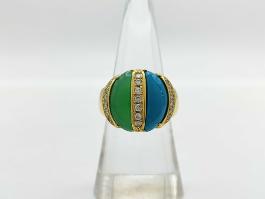 Agate Turquoise D0.28ct K18 10.1g Ring 