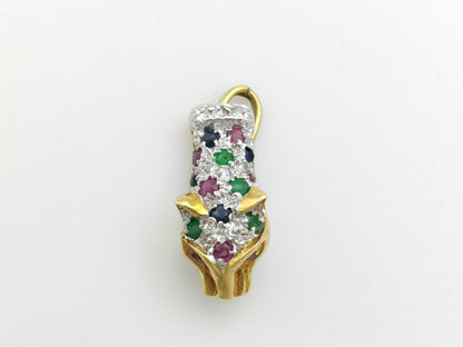 Ruby Sapphire Emerald Diamond K18 2.4g Pendant Top 