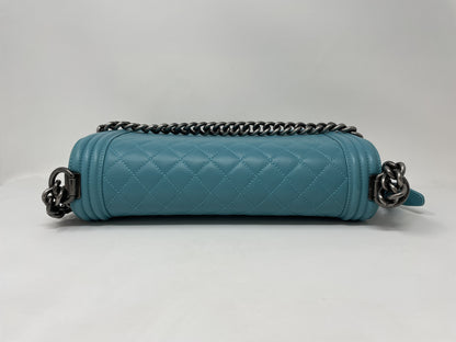 CHANEL Boy Chanel Shoulder Bag, Green with Silver Hardware and Leather Shoulder Bag
