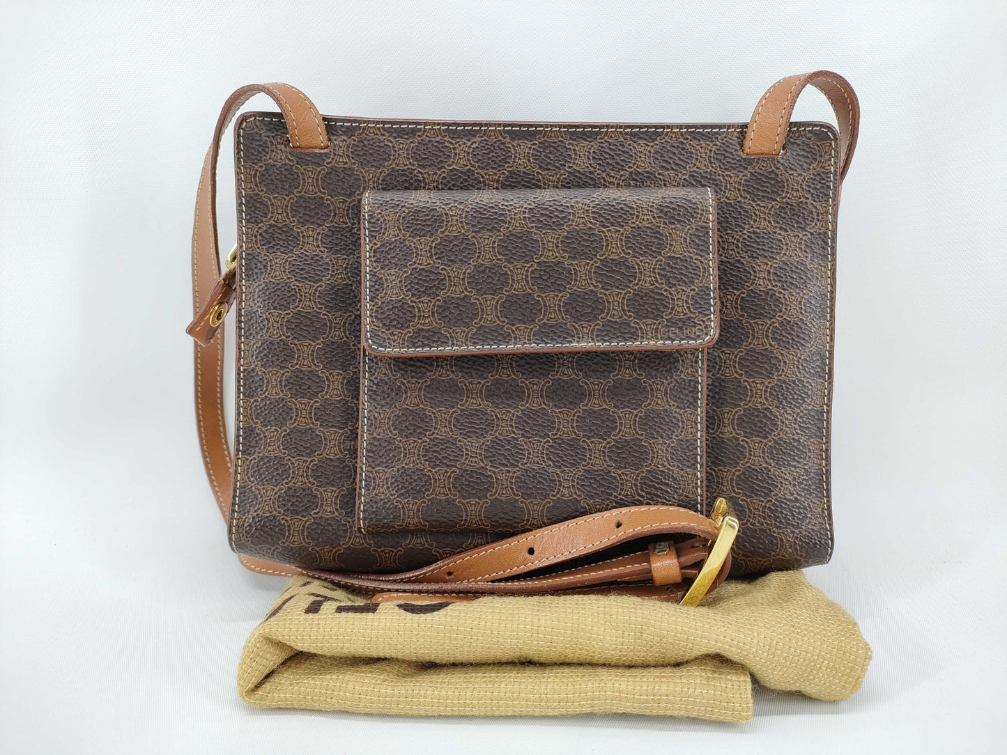 CELINE Front Pocket Shoulder Bag Macadam Shoulder Bag