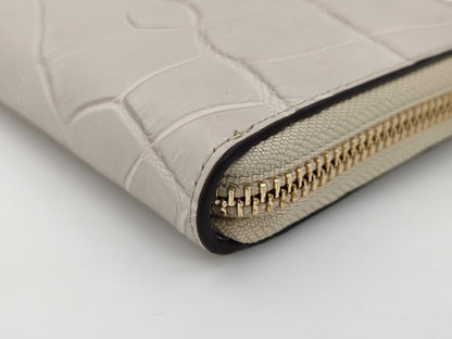 COACH Long Wallet Croco-style Embossed Leather White Wallet