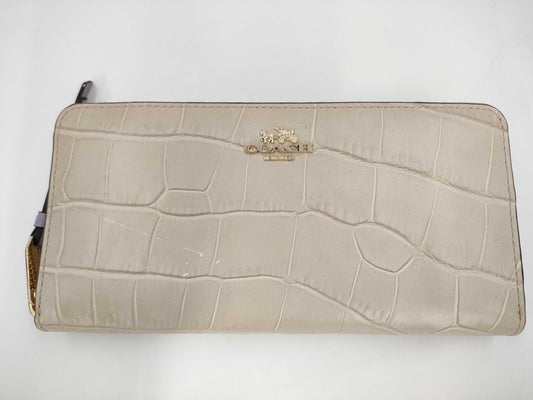 COACH Long Wallet Croco-style Embossed Leather White Wallet