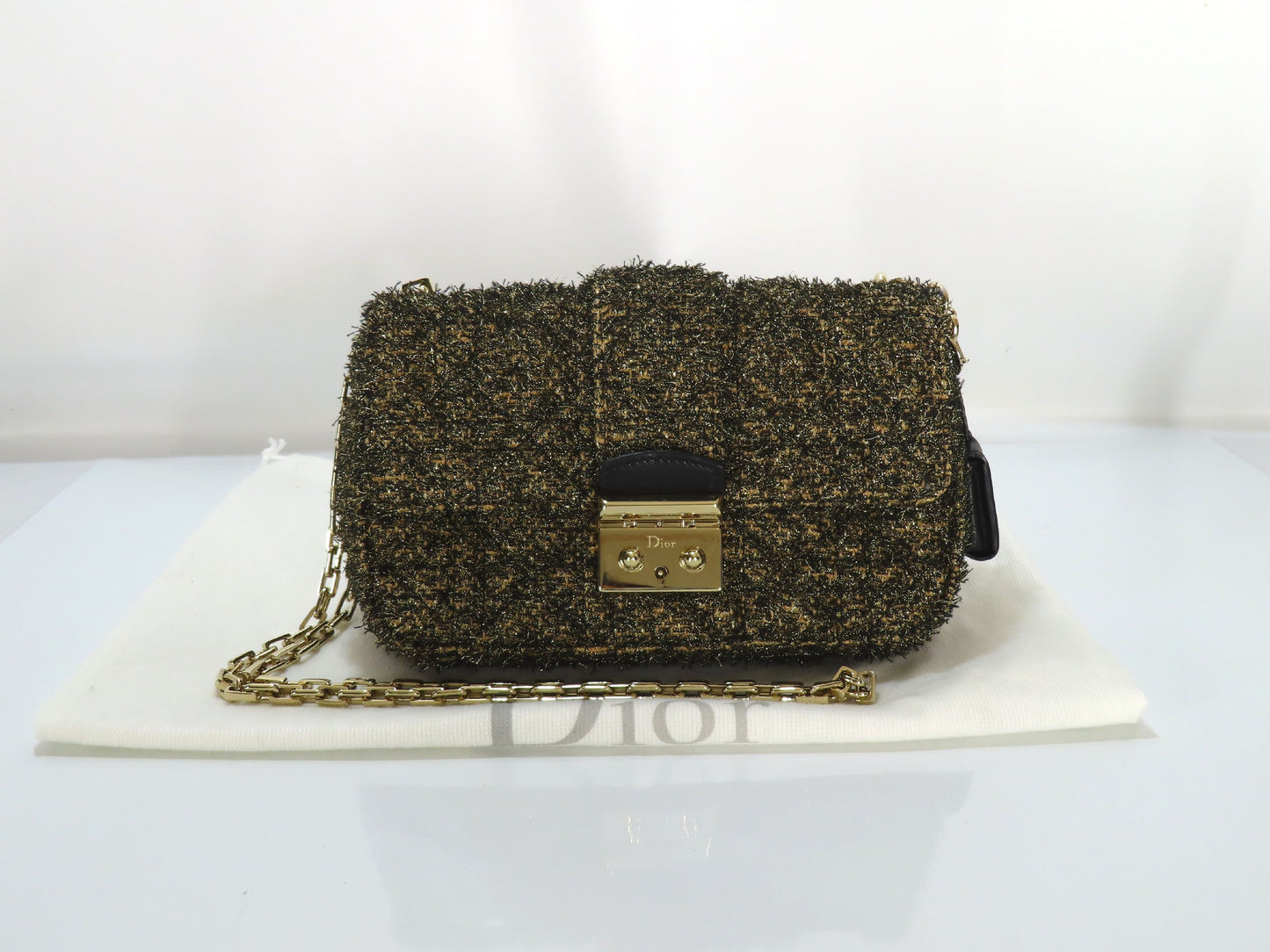 Dior New Rock Tweed Leather Chain Shoulder Bag