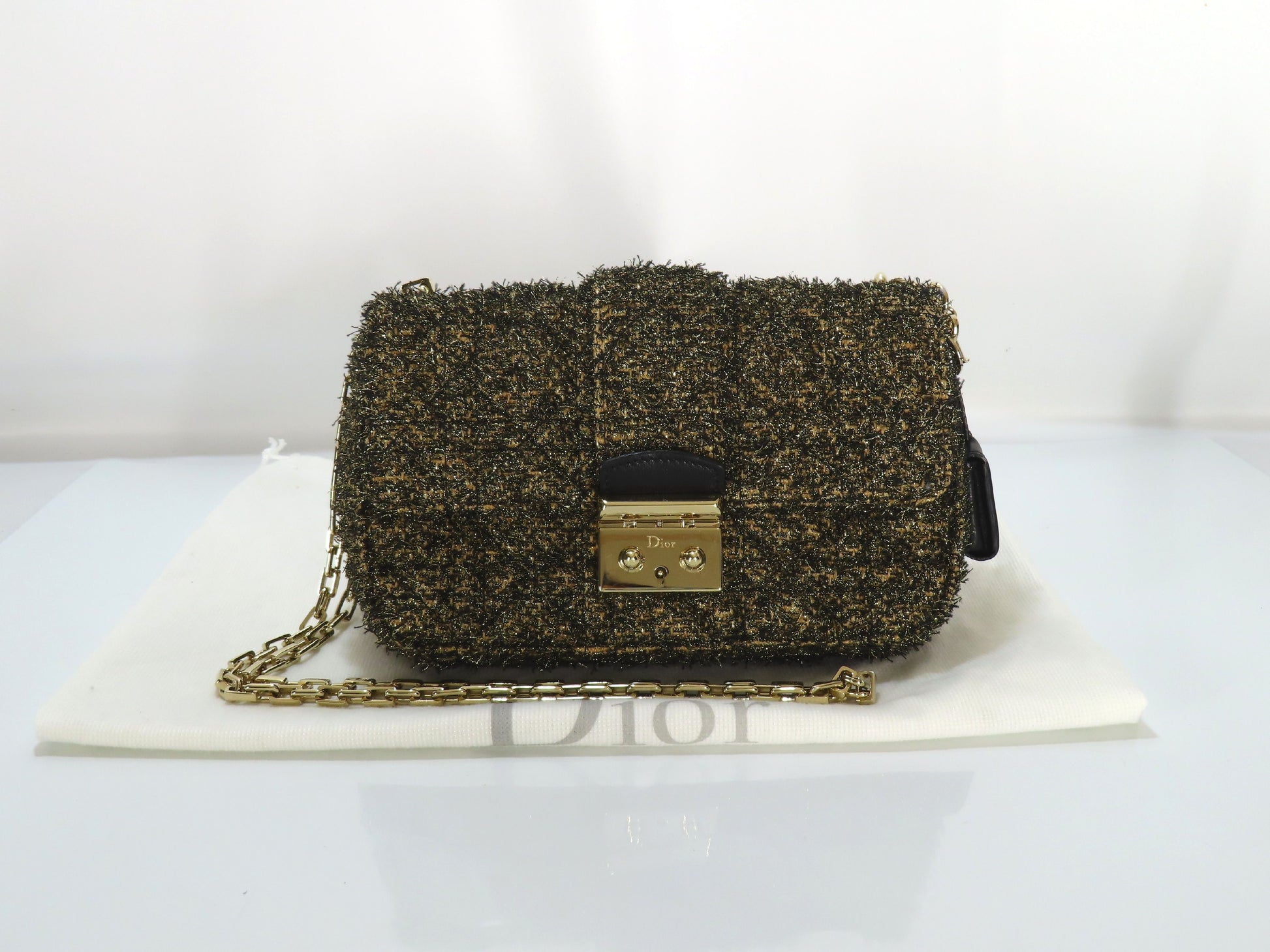 Dior New Rock Tweed Leather Chain Shoulder Bag