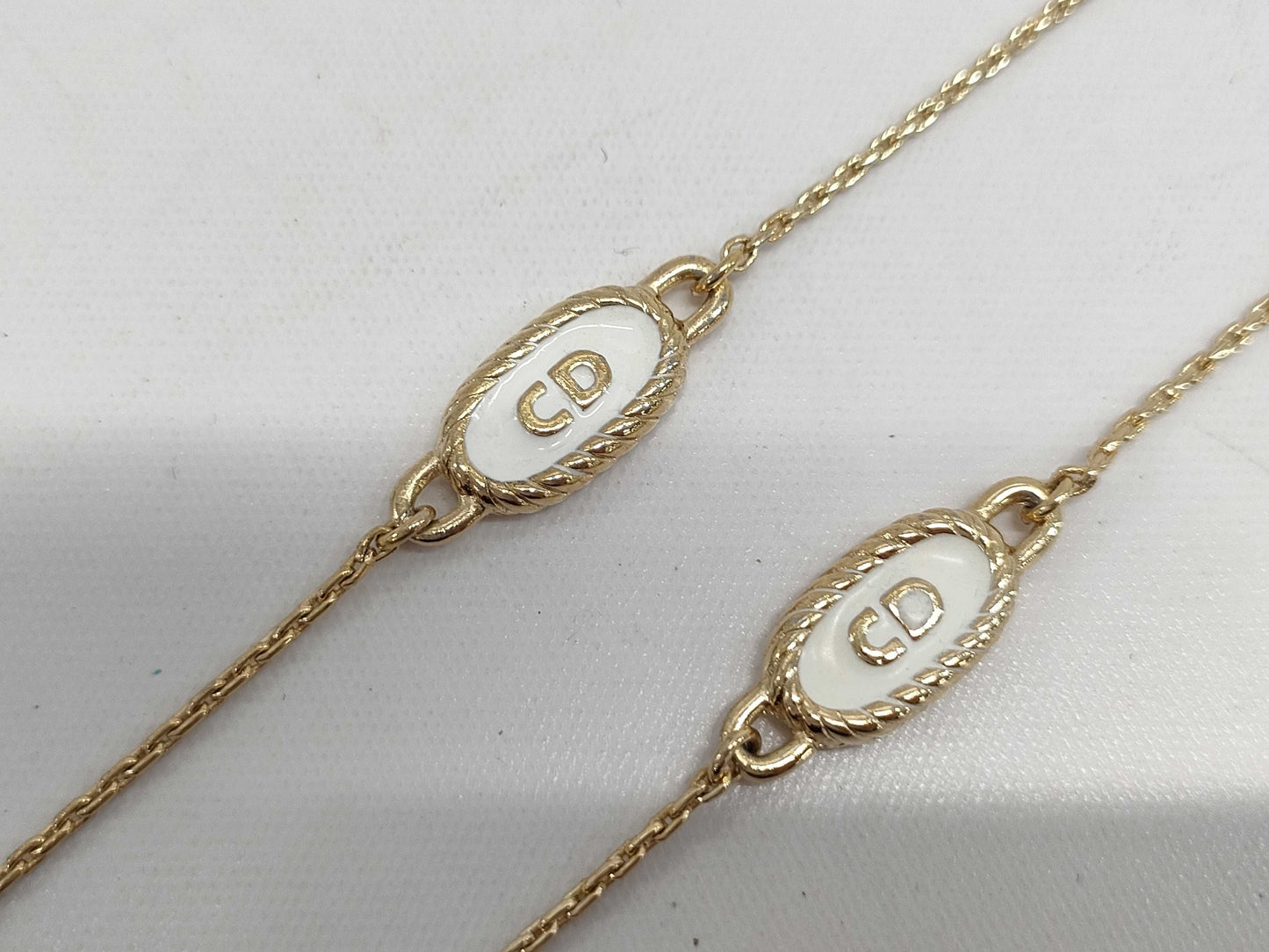 Dior Dior Gold & White Long Necklace with 4-Line Logo Motif, Made in Germany, 14.1g