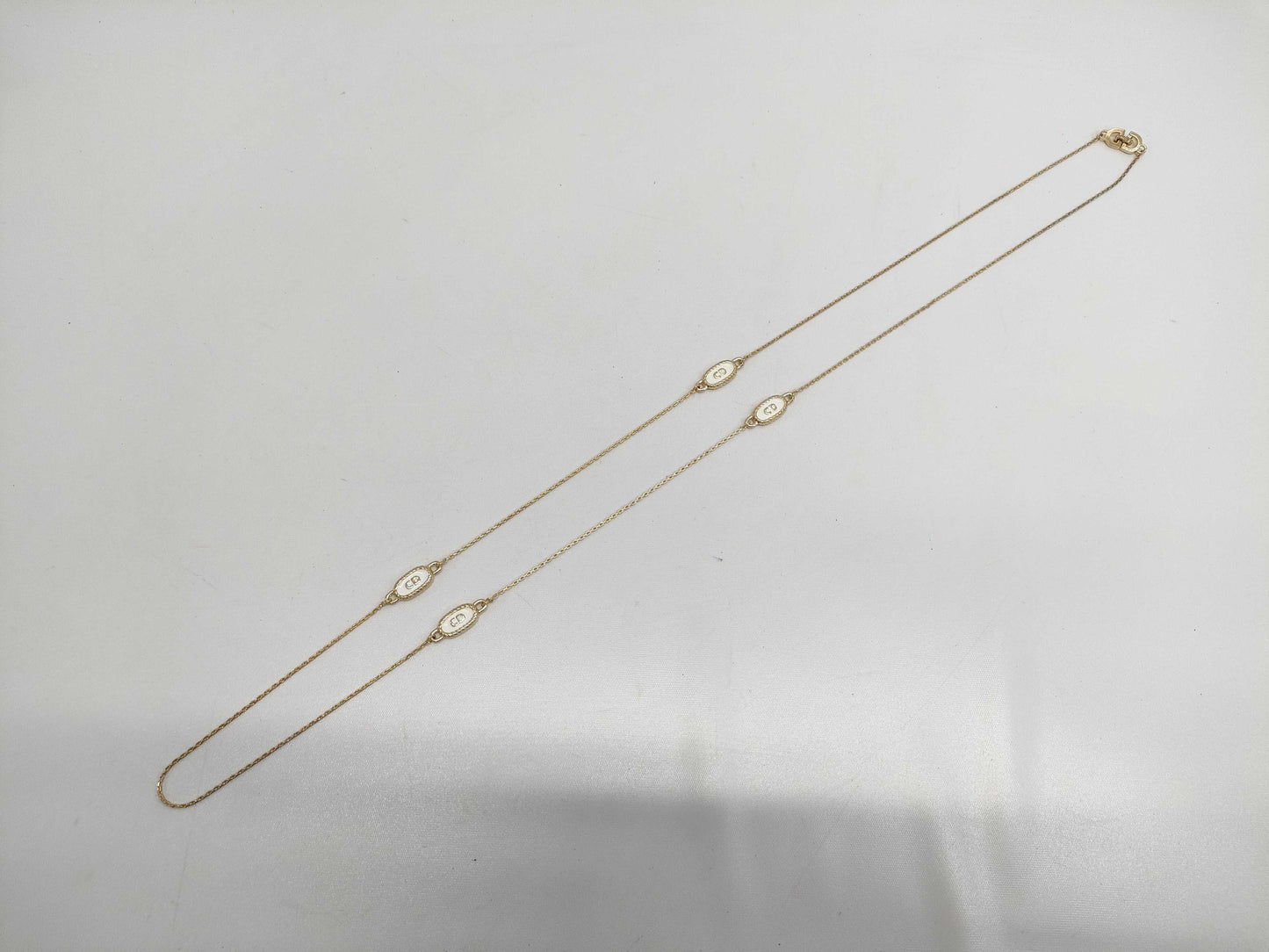 Dior Dior Gold & White Long Necklace with 4-Line Logo Motif, Made in Germany, 14.1g