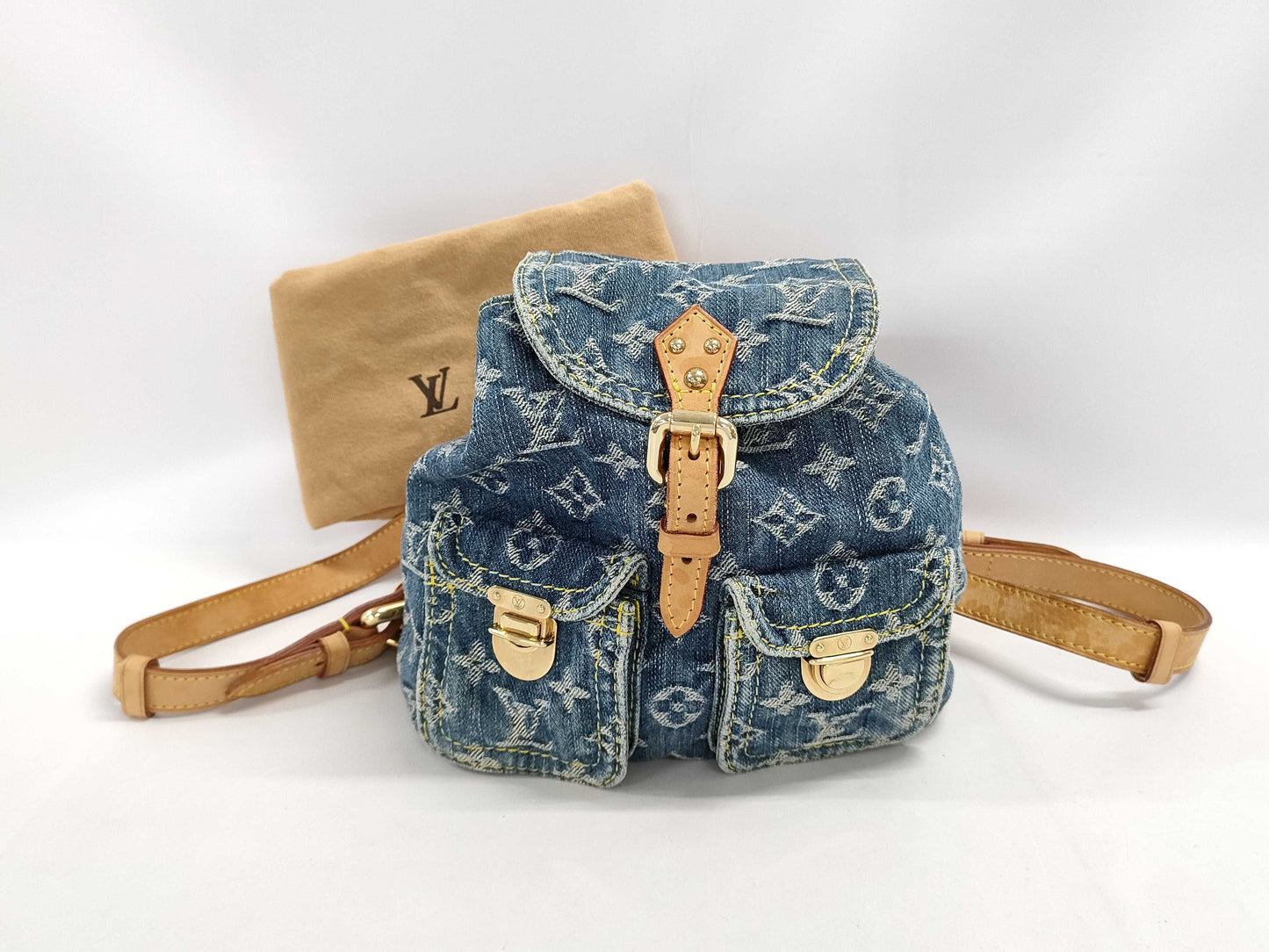LOUIS VUITTON Monogram Denim Sac Ado PM Backpack M95057 CA0066