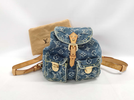 LOUIS VUITTON Monogram Denim Sac Ado PM Backpack M95057 CA0066