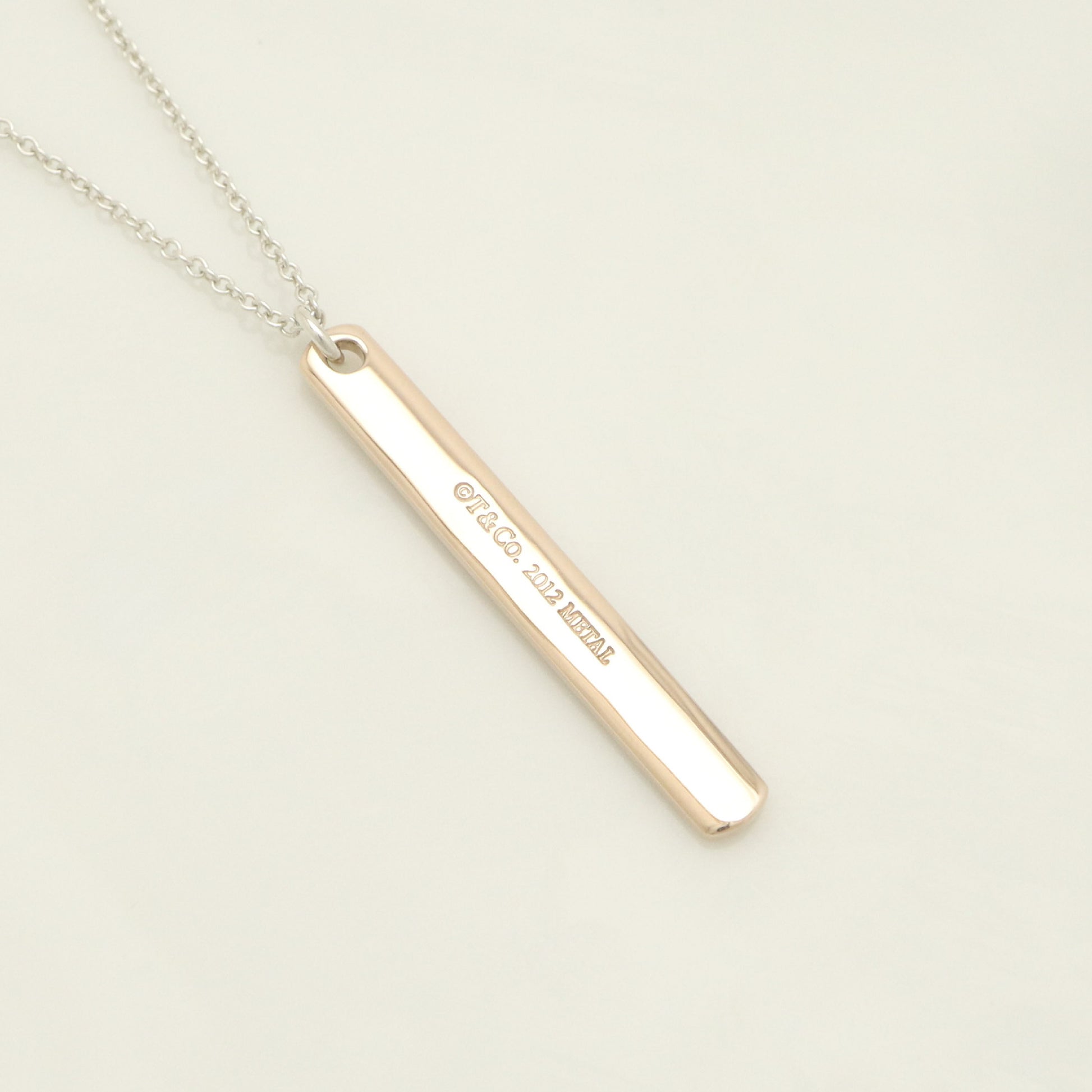Tiffany & Co. 1837 Narrow Bar Rubedo Metal Necklace Pendant in Sterling Silver , Weight: 2.50g