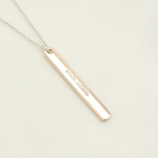 Tiffany & Co. 1837 Narrow Bar Rubedo Metal Necklace Pendant in Sterling Silver , Weight: 2.50g