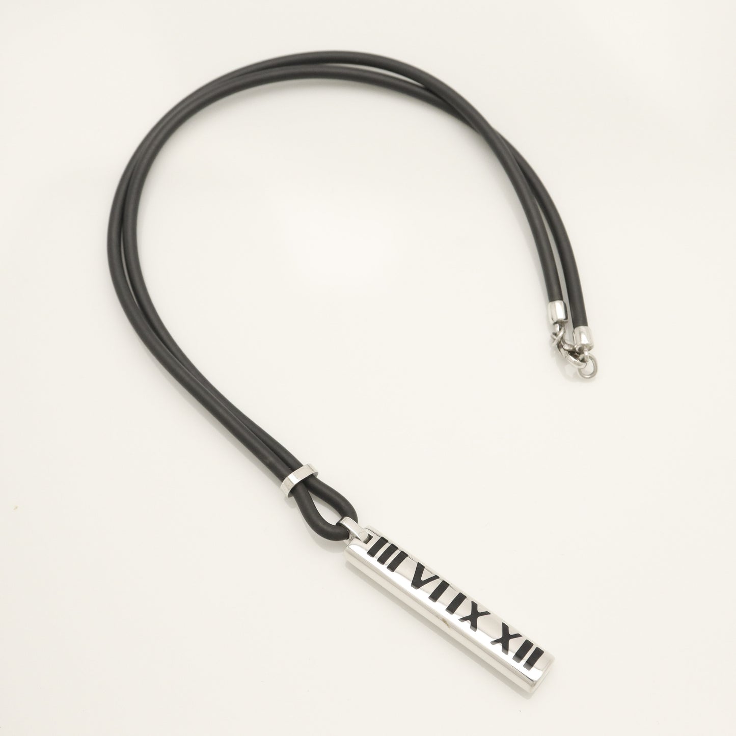 Tiffany & Co. Atlas Bar Rubber Cord Necklace, 925 Sterling Silver, Weight: 15.31g